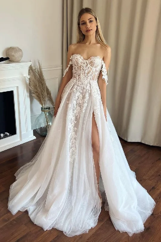 "Bundle and Save: Buy Multiple Women's Dresses and Get a Discount"Semi-sheer Appliques Bridal Gown with Tulle Skirt "Bundle and Save: Buy Multiple Women's Dresses and Get a Discount"Semi-sheer Appliques Bridal Gown with Tulle Skirt