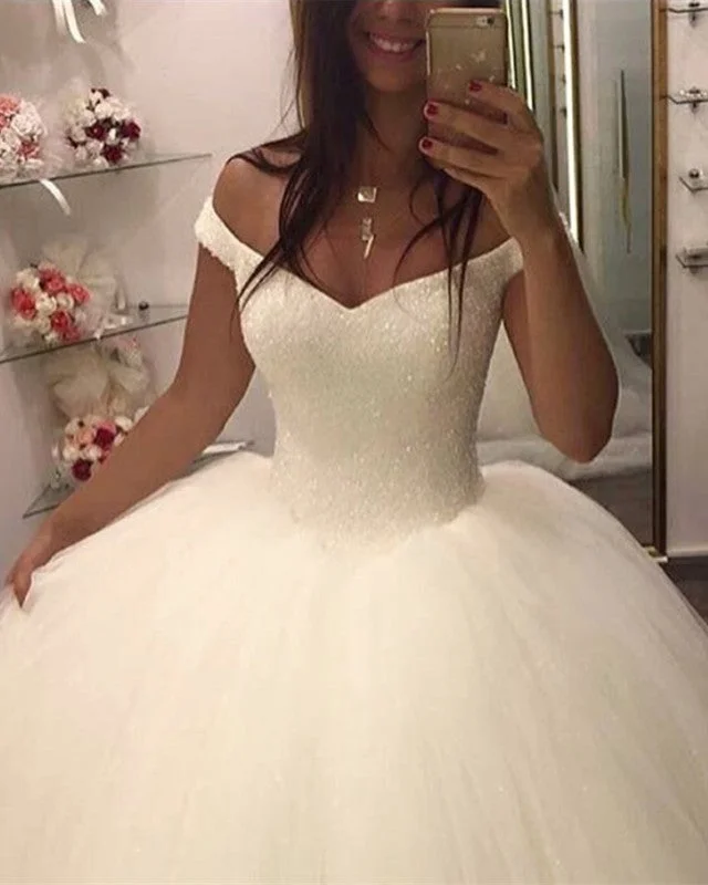 "Animal print dresses for women who love bold styles"Sequins Beaded Corset Tulle Ball Gown Wedding Dresses V-neck Off The Shoulder "Animal print dresses for women who love bold styles"Sequins Beaded Corset Tulle Ball Gown Wedding Dresses V-neck Off The Shoulder