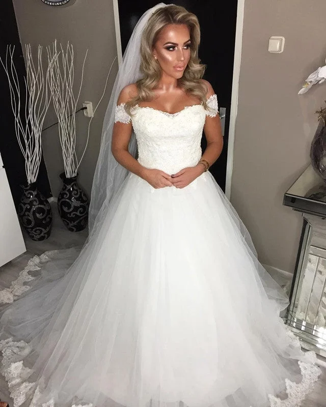 "Midi dresses for women with unique patterns"Sexy Off Shoulder Sweetheart Tulle Wedding Dresses Lace Appliques "Midi dresses for women with unique patterns"Sexy Off Shoulder Sweetheart Tulle Wedding Dresses Lace Appliques