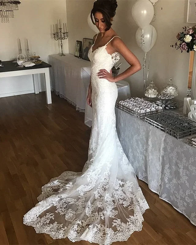 "Simple wedding dresses for women who prefer understated elegance"Sexy Spaghetti Straps Sweetheart Lace Mermaid Wedding Dresses "Simple wedding dresses for women who prefer understated elegance"Sexy Spaghetti Straps Sweetheart Lace Mermaid Wedding Dresses
