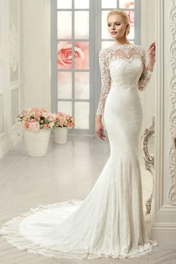 "Smart casual dresses for women for work - to - weekend transitions"Sheath Long Jewel Long-Sleeve Illusion Lace Dress With Appliques "Smart casual dresses for women for work - to - weekend transitions"Sheath Long Jewel Long-Sleeve Illusion Lace Dress With Appliques