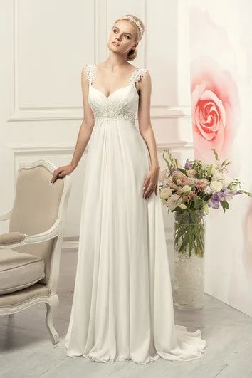 "Sustainable and eco - friendly women's dresses"Sheath Long Straps Sleeveless Empire Corset-Back Chiffon Dress With Waist Jewellery And Pleats "Sustainable and eco - friendly women's dresses"Sheath Long Straps Sleeveless Empire Corset-Back Chiffon Dress With Waist Jewellery And Pleats