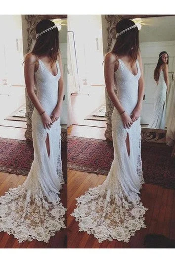 "Off - shoulder dresses for women to show off collarbones"Sheath Straps Sleeveless Lace Court Train Wedding Dresses "Off - shoulder dresses for women to show off collarbones"Sheath Straps Sleeveless Lace Court Train Wedding Dresses