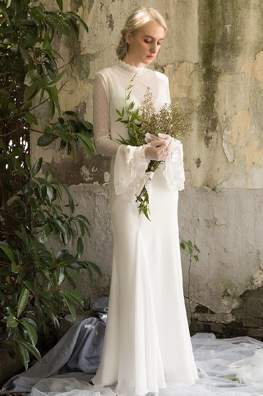 "Pleated dresses for women with a graceful movement"Sheath Sweep-Brush Train Chiffon Tulle Wedding Dress CW3027 "Pleated dresses for women with a graceful movement"Sheath Sweep-Brush Train Chiffon Tulle Wedding Dress CW3027
