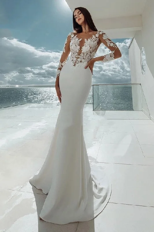"Maxi dresses for women to wear in the fall"Sheer Appliques Lace Bridal Gowns with Sleeves "Maxi dresses for women to wear in the fall"Sheer Appliques Lace Bridal Gowns with Sleeves