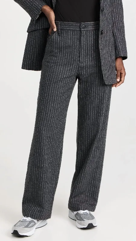 Corduroy pants for women in winterSid Italian Wool Carpenter Pant In Grey Stripe