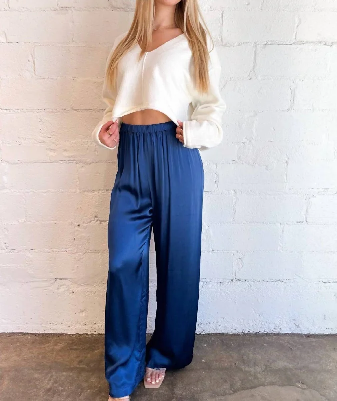 Cuffed flared pants for women in a retro - inspired styleSilky Party Pants In Navy