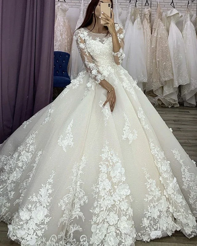 "T - shirt dresses for women for ultimate comfort"Sleeved Ball Gown Wedding Dresses 3D Floral Lace Flowers Embroidery "T - shirt dresses for women for ultimate comfort"Sleeved Ball Gown Wedding Dresses 3D Floral Lace Flowers Embroidery