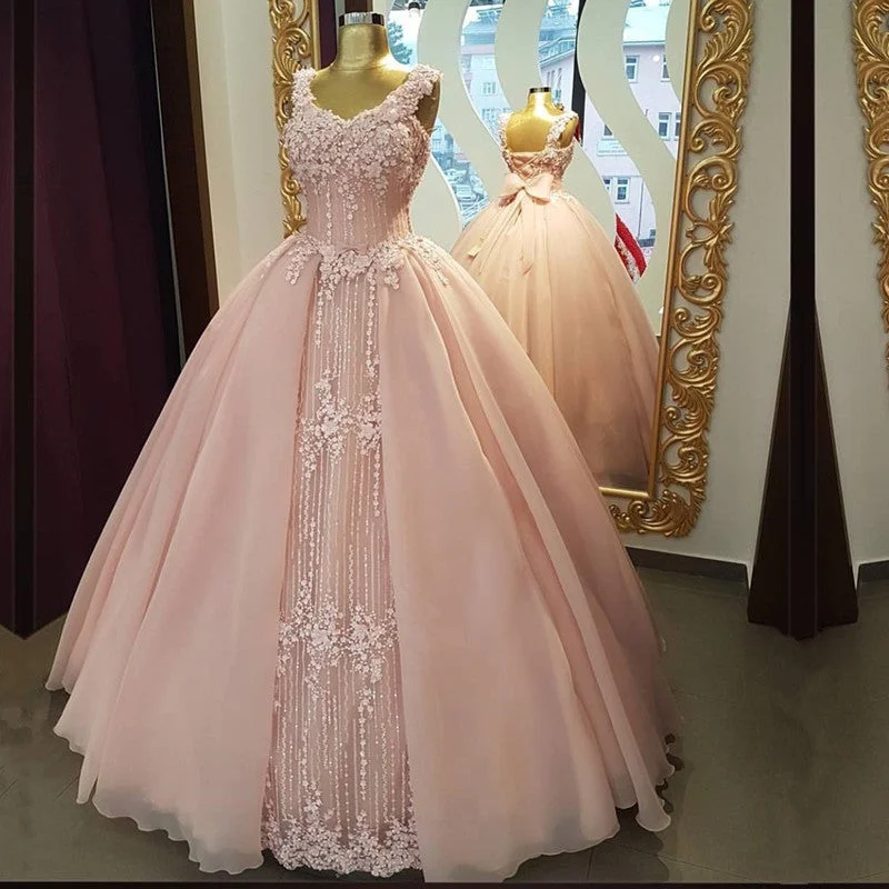 "Mother of the bride dresses for women in elegant styles"Spaghetti Straps V Neck Pink Tulle Wedding Dresses Ball Gowns