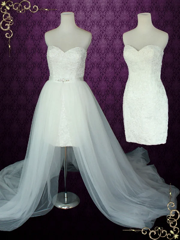 "Sleeveless dresses for women during hot summer days"Strapless Convertible Wedding Dress with Tulle Skirt NINA "Sleeveless dresses for women during hot summer days"Strapless Convertible Wedding Dress with Tulle Skirt NINA