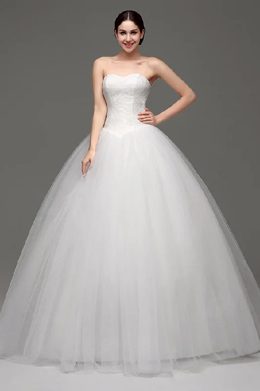 "Off - shoulder dresses for women to show off collarbones"Long Lace-Up Sweetheart A-line White Wedding Dress with Appliques "Off - shoulder dresses for women to show off collarbones"Long Lace-Up Sweetheart A-line White Wedding Dress with Appliques