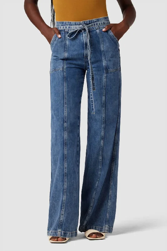 High rise cigarette pants for women in autumnTie Waist Wide Leg Trouser In Indigo Waters High rise cigarette pants for women in autumnTie Waist Wide Leg Trouser In Indigo Waters