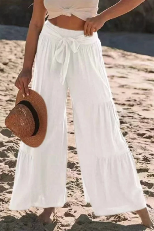 Plaid pants for women in a classic patternTiered Wide Leg Pants In White