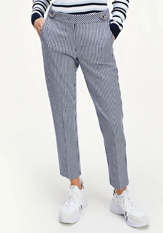 Sequined wide leg jeans for women in a glamorous and party - ready styleTommy Hilfiger Womens Gingham Trousers, Navy Sequined wide leg jeans for women in a glamorous and party - ready styleTommy Hilfiger Womens Gingham Trousers, Navy
