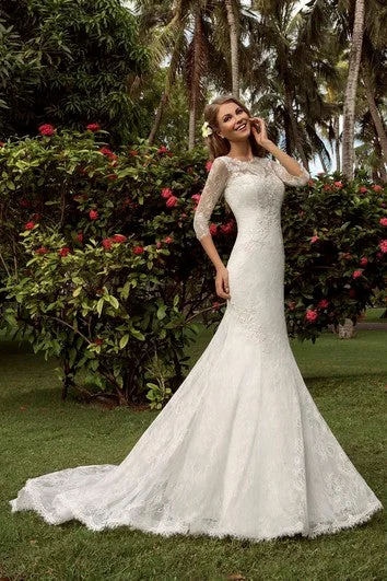 "A - line dresses for women to flatter the figure"Trumpet Floor-Length Scoop-Neck T-Shirt-Sleeve Corset-Back Lace Dress With Appliques "A - line dresses for women to flatter the figure"Trumpet Floor-Length Scoop-Neck T-Shirt-Sleeve Corset-Back Lace Dress With Appliques