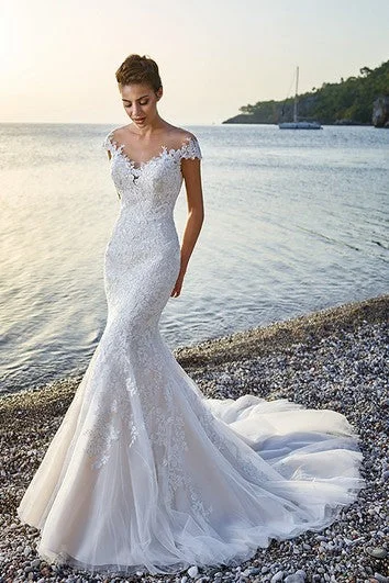 "Plus size formal dresses for women for special events"Trumpet Floor-Length V-Neck Cap-Sleeve Lace&Tulle Wedding Dress With Appliques "Plus size formal dresses for women for special events"Trumpet Floor-Length V-Neck Cap-Sleeve Lace&Tulle Wedding Dress With Appliques