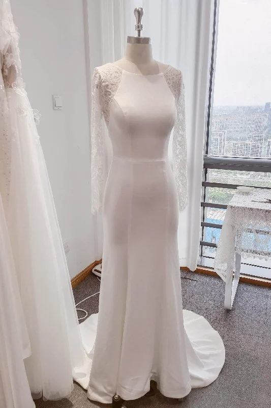 "Midi dresses for women with unique patterns"Trumpet Sweep-Brush Train Lace Satin Wedding Dress CW3110 "Midi dresses for women with unique patterns"Trumpet Sweep-Brush Train Lace Satin Wedding Dress CW3110