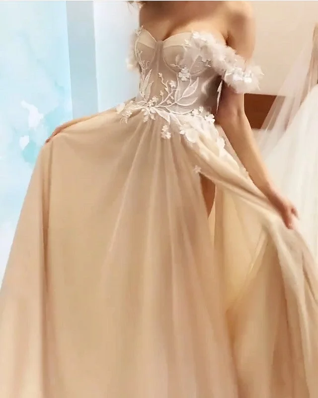 "Seasonal Sale: Save Big on Women's Dresses for Every Occasion"Boho Tulle Split Wedding Dresses Lace Embroidery Off Shoulder "Seasonal Sale: Save Big on Women's Dresses for Every Occasion"Boho Tulle Split Wedding Dresses Lace Embroidery Off Shoulder