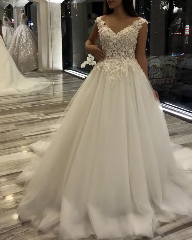 "Ruffled dresses for women for added femininity"Tulle V Neck Wedding Dresses Lace Embroidery "Ruffled dresses for women for added femininity"Tulle V Neck Wedding Dresses Lace Embroidery