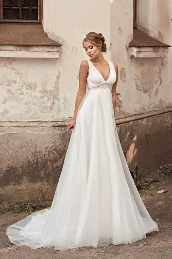 "Long sleeve dresses for women in cold weather"V-neck Empire A-line Chiffon Wedding Dress With Beading And Pleatings "Long sleeve dresses for women in cold weather"V-neck Empire A-line Chiffon Wedding Dress With Beading And Pleatings
