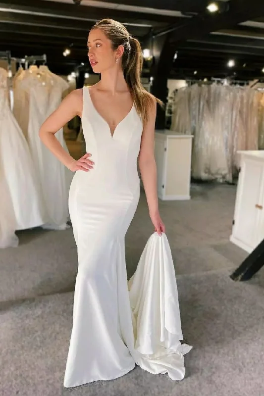 "Off - shoulder dresses for women to show off collarbones"V-neckline Simple Bridal Wedding Gown 2023 "Off - shoulder dresses for women to show off collarbones"V-neckline Simple Bridal Wedding Gown 2023