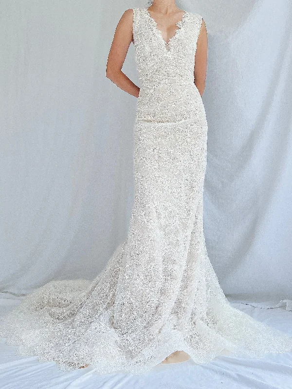 "White dresses for women for a fresh and clean look"Liancarlo Nude/Ivory Lace Gown - 6 "White dresses for women for a fresh and clean look"Liancarlo Nude/Ivory Lace Gown - 6