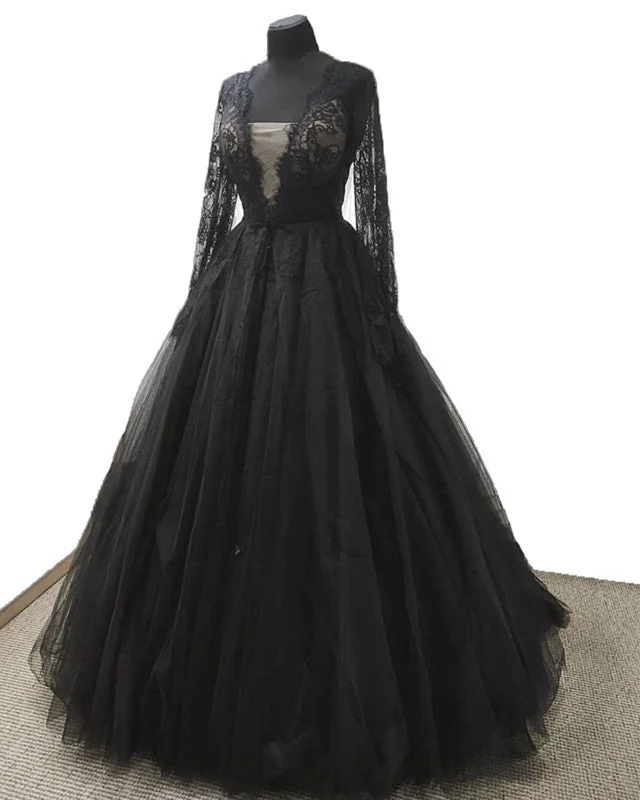 "Animal print dresses for women who love bold styles"Black Lace Long Sleeve Tulle Wedding Dress "Animal print dresses for women who love bold styles"Black Lace Long Sleeve Tulle Wedding Dress