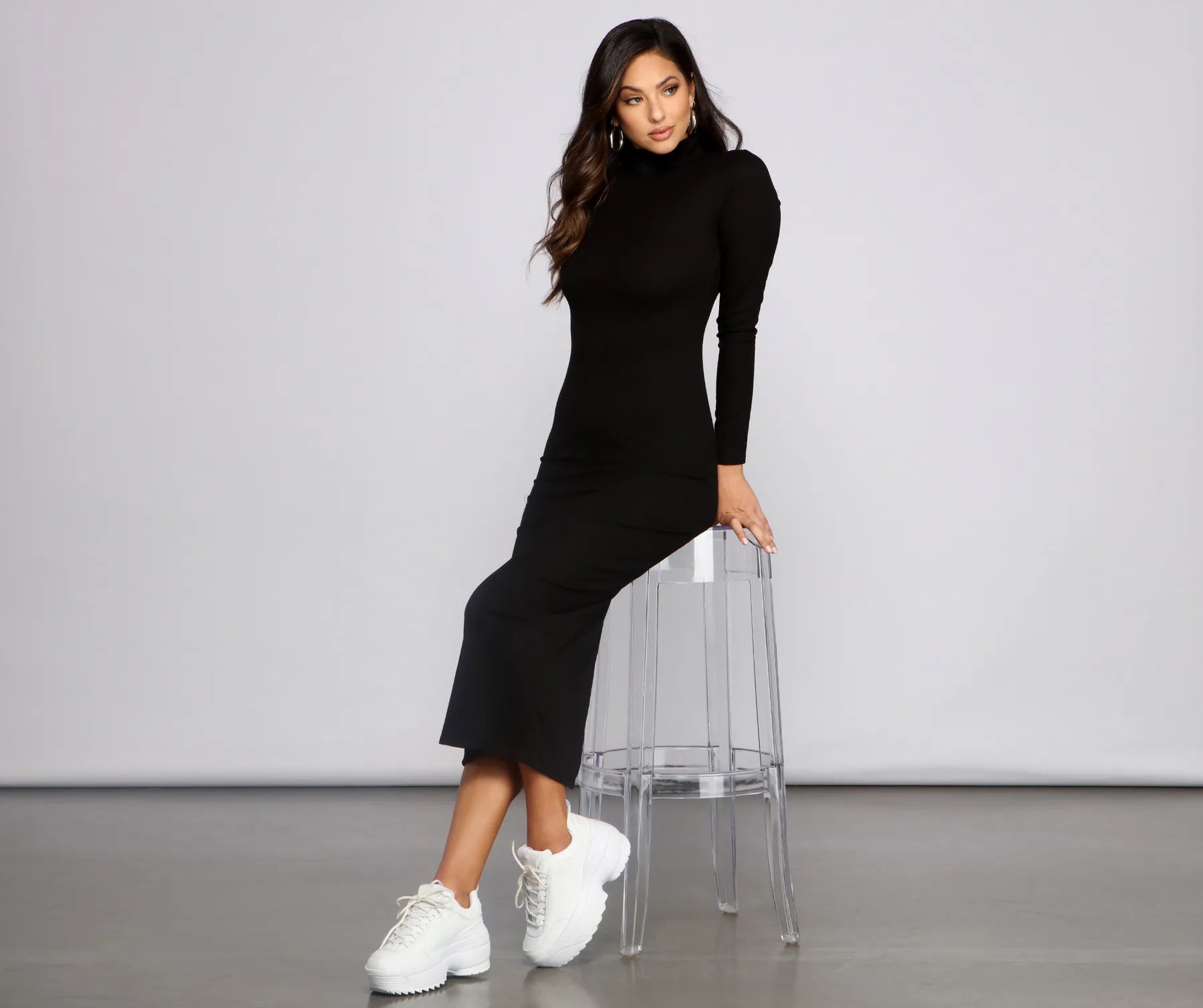 "Long sleeve dresses for women in cold weather"Basic Mood Ribbed Knit Maxi Dress