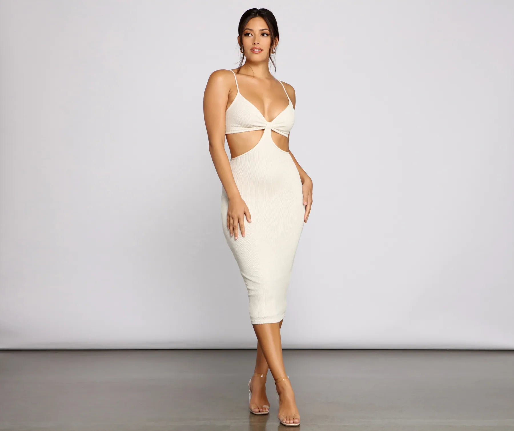 "Sustainable and eco - friendly women's dresses"Bold Impressions Sleeveless Midi Cutout Dress "Sustainable and eco - friendly women's dresses"Bold Impressions Sleeveless Midi Cutout Dress