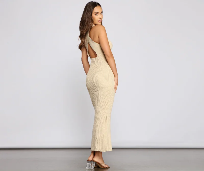 "Elegant wedding guest dresses for women under $100"Casual-Chic Sweater Knit Dress