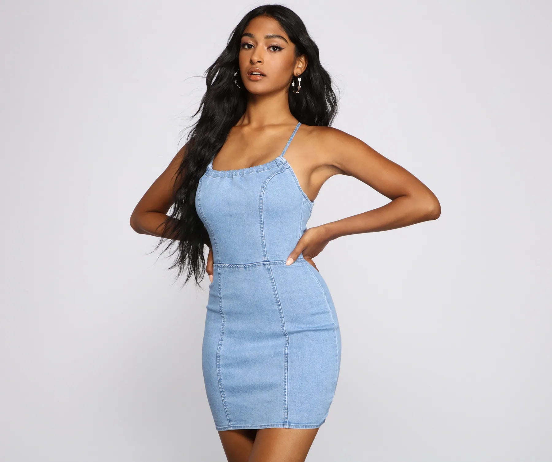 "VIP Sale: Extra 15% Off on Women's Dresses for Our Loyal Customers"Denim Dreams Lace-Up Mini Dress "VIP Sale: Extra 15% Off on Women's Dresses for Our Loyal Customers"Denim Dreams Lace-Up Mini Dress