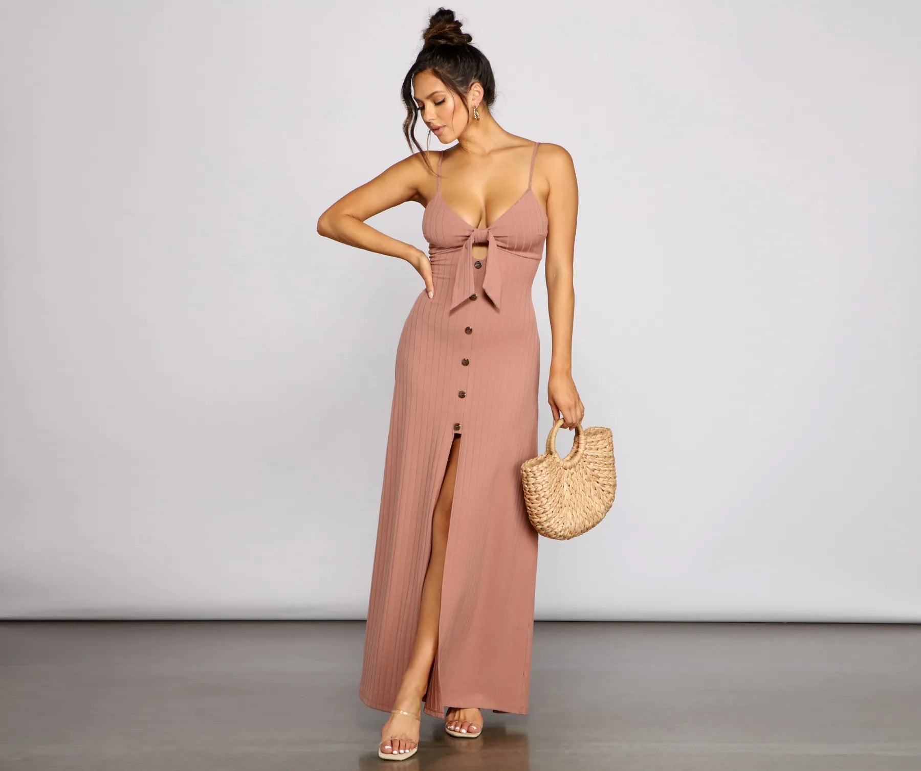"Petite women's dresses with flattering fits"Effortless Style Tie-Front Maxi Dress "Petite women's dresses with flattering fits"Effortless Style Tie-Front Maxi Dress
