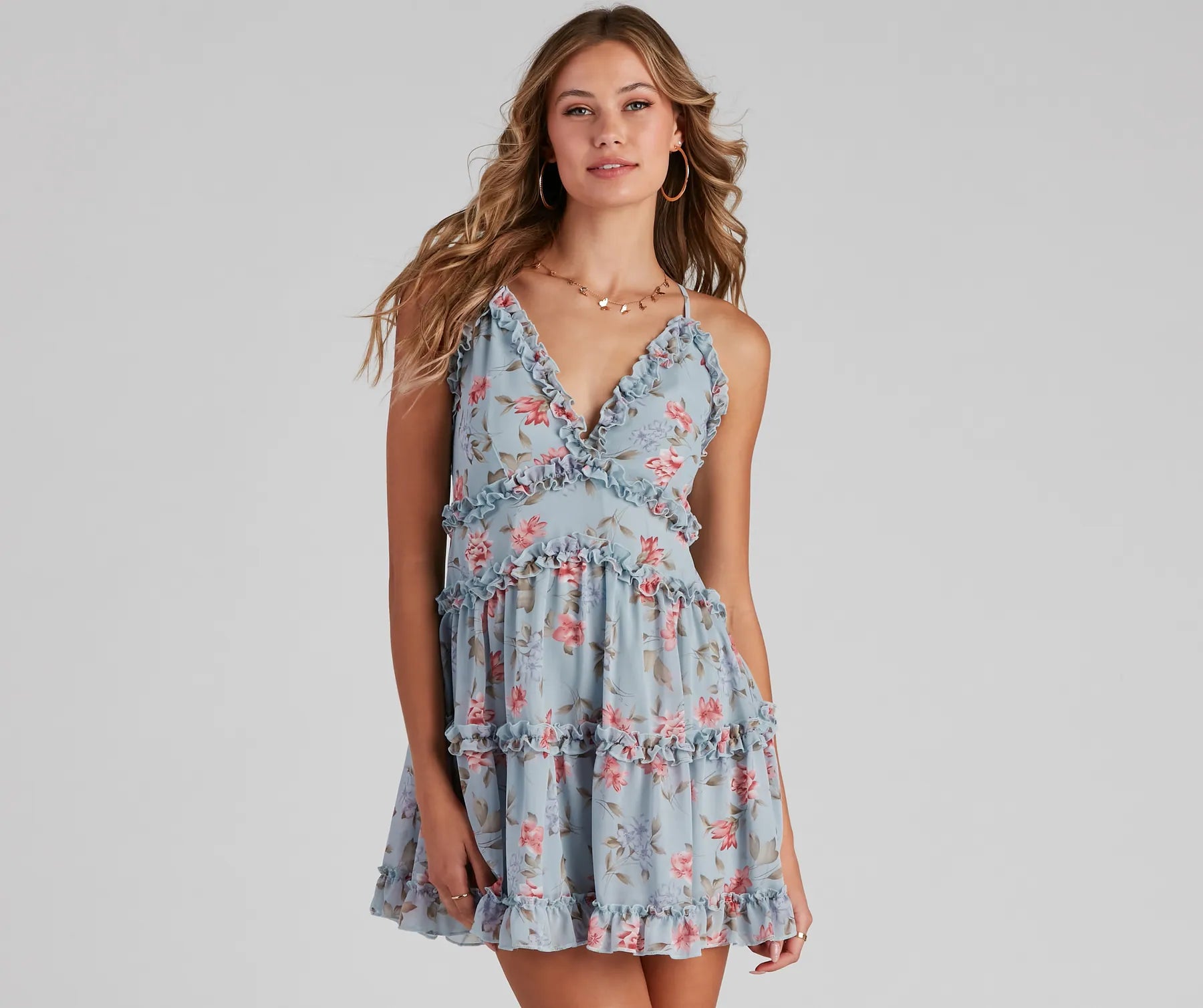 "Chiffon dresses for women with a flowy and light feel"Flirty In Floral Chiffon Babydoll Dress "Chiffon dresses for women with a flowy and light feel"Flirty In Floral Chiffon Babydoll Dress