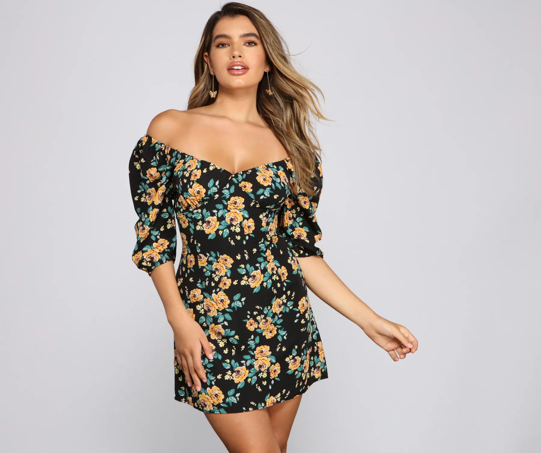 Clearance Sale: Women's Dresses Floral Frenzy Off The Shoulder Skater Dress