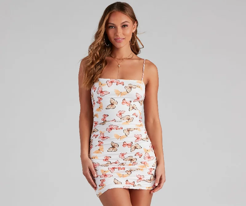 "Black dresses for women for a classic and timeless appearance"Free The Butterfly Ruche Mini Dress "Black dresses for women for a classic and timeless appearance"Free The Butterfly Ruche Mini Dress
