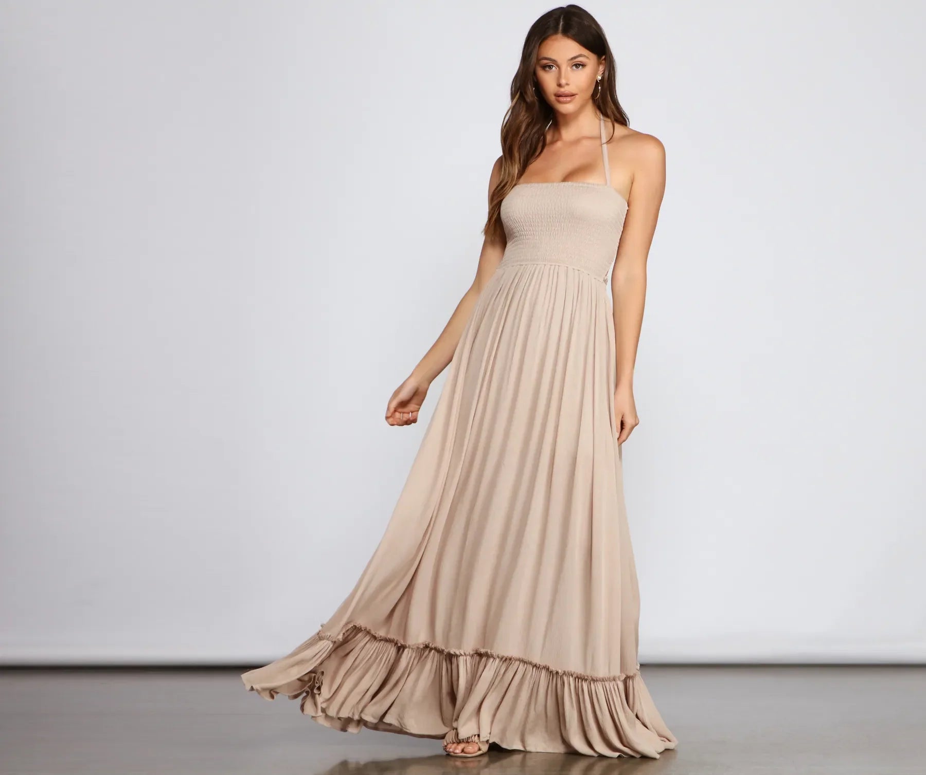 "Chiffon dresses for women with a flowy and light feel"Go With The Flow Smocked Maxi Dress "Chiffon dresses for women with a flowy and light feel"Go With The Flow Smocked Maxi Dress