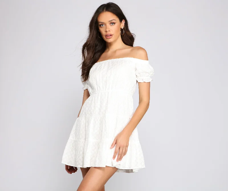 "Animal print dresses for women who love bold styles"Off The Shoulder Eyelet Skater Dress "Animal print dresses for women who love bold styles"Off The Shoulder Eyelet Skater Dress