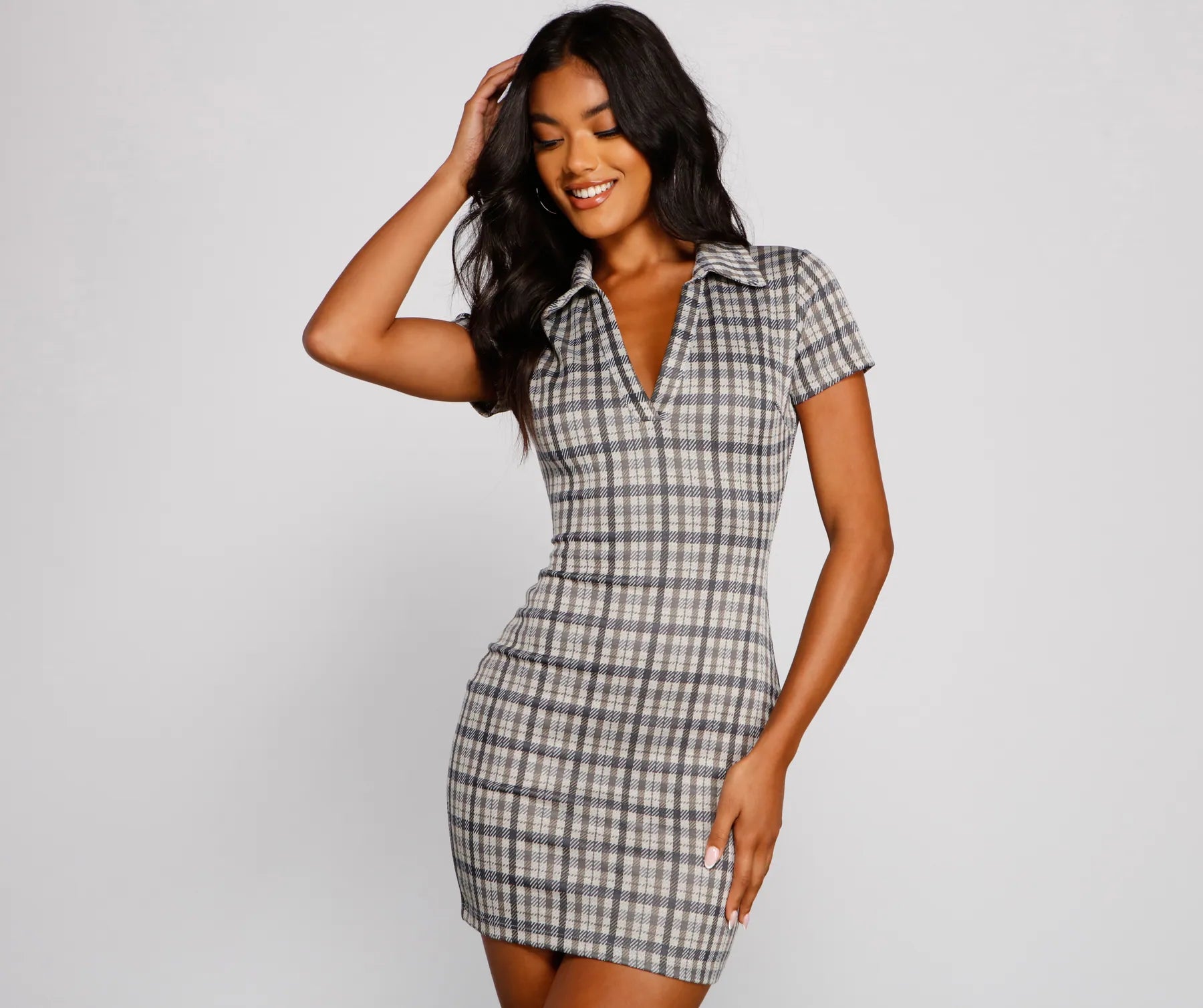 "Mini dresses for women for a youthful and trendy look"Preppy Trendsetter Plaid Mini Dress
