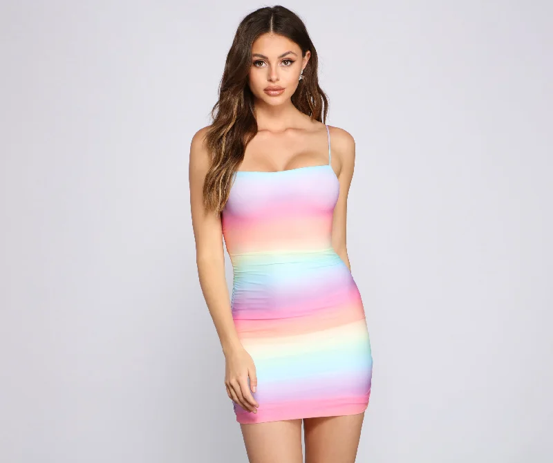 "Lace dresses for women for a romantic and elegant look"Rainbow Tie Dye Mesh Mini Dress "Lace dresses for women for a romantic and elegant look"Rainbow Tie Dye Mesh Mini Dress