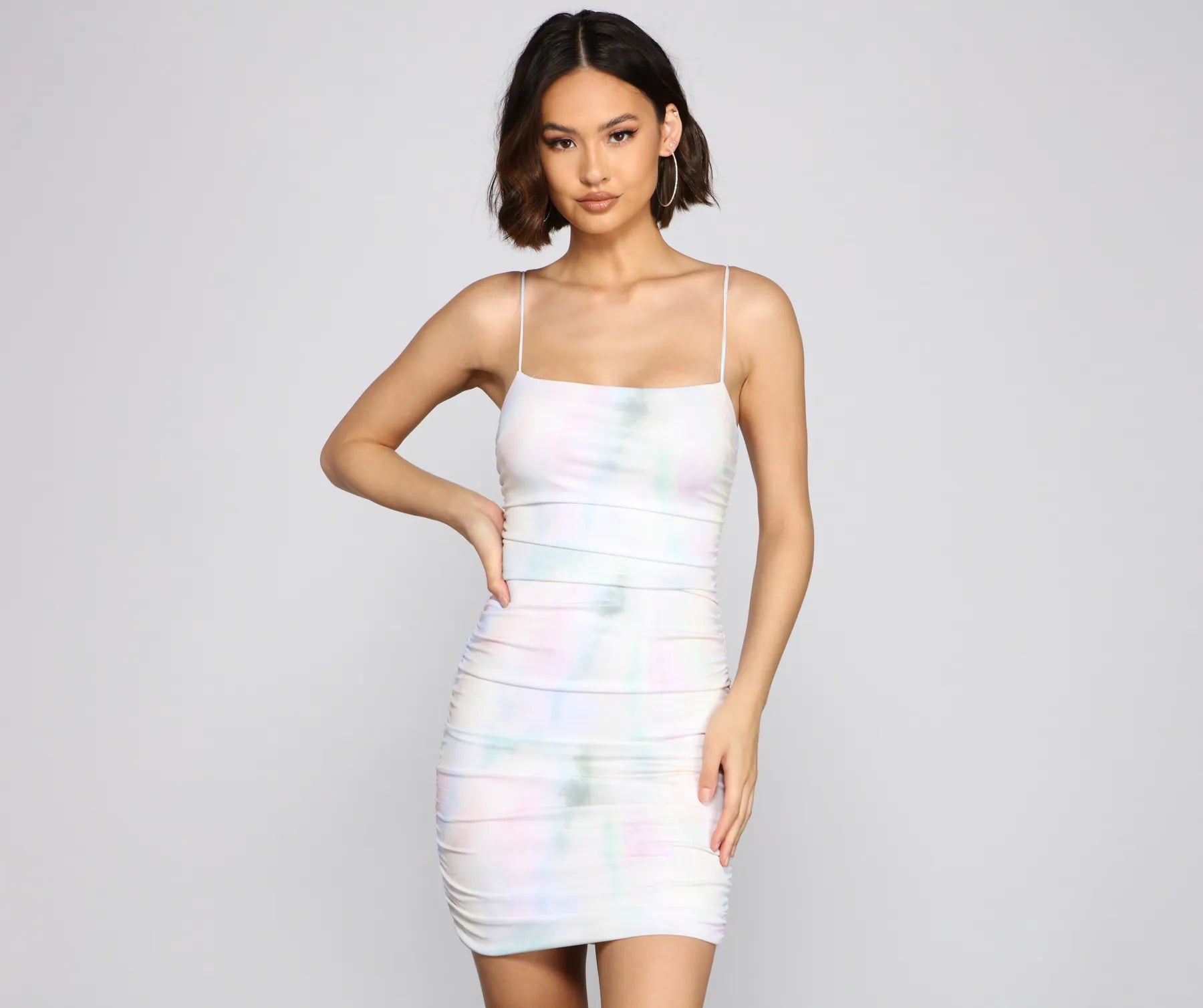 "Buy One, Get One 50% Off on Women's Dresses - Don't Miss Out!"Retro Glam Tie Dye Ruched Mini Dress "Buy One, Get One 50% Off on Women's Dresses - Don't Miss Out!"Retro Glam Tie Dye Ruched Mini Dress