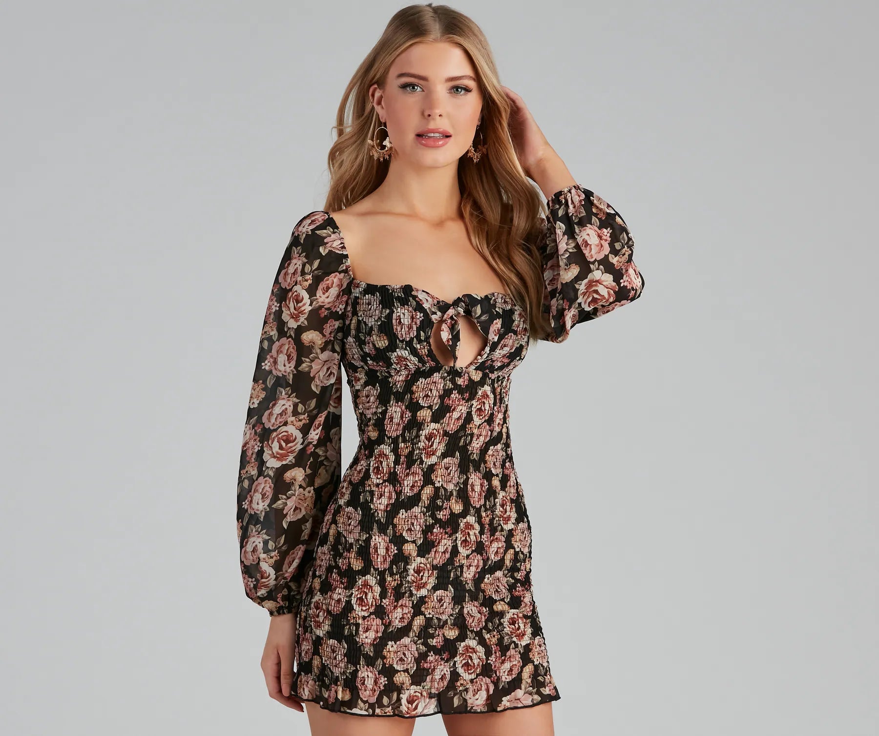 "Satin dresses for women for a luxurious appearance"Show Your Floral Smocked Chiffon Dress "Satin dresses for women for a luxurious appearance"Show Your Floral Smocked Chiffon Dress