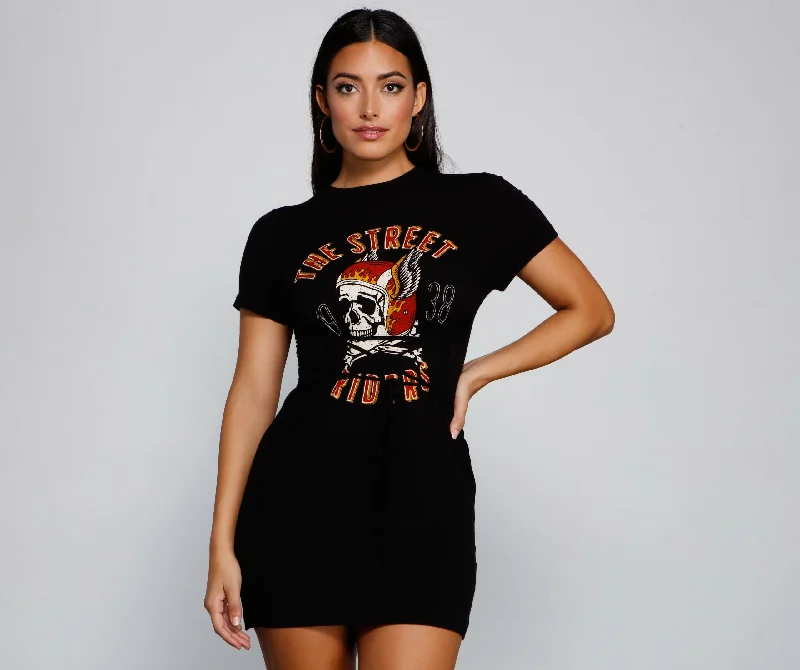 "Short dresses for women for a night out clubbing"Street Rider Graphic Lace-Up Tee