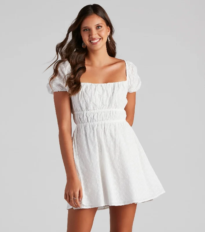 "Beach wedding dresses for women for a laid - back ceremony"Sunday Girl Eyelet Lace-Up Skater Dress "Beach wedding dresses for women for a laid - back ceremony"Sunday Girl Eyelet Lace-Up Skater Dress