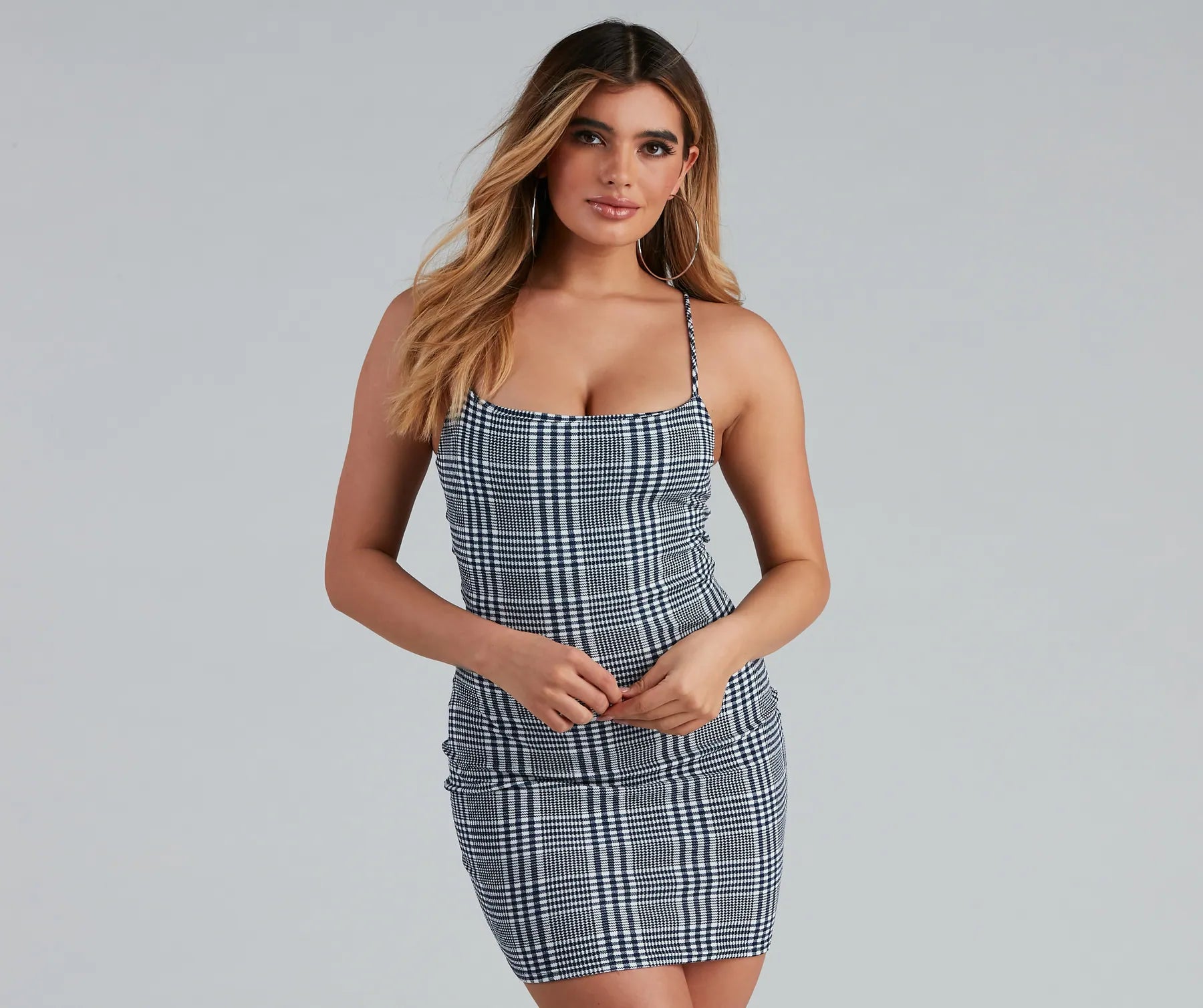 "Long sleeve dresses for women in cold weather"Trendy Stunner Plaid Mini Dress