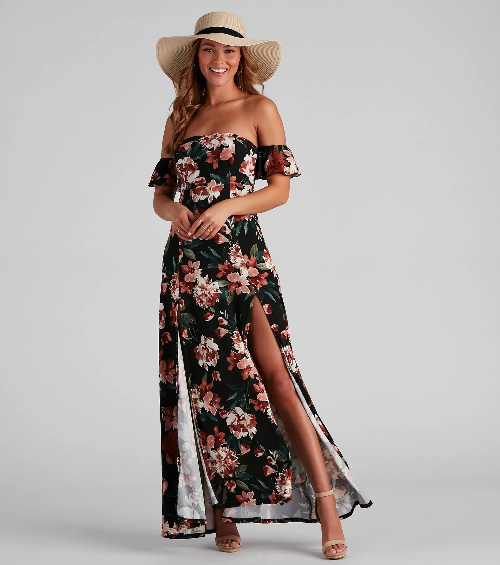 "White dresses for women for a fresh and clean look"Vineyard Floral Slit Maxi Dress "White dresses for women for a fresh and clean look"Vineyard Floral Slit Maxi Dress