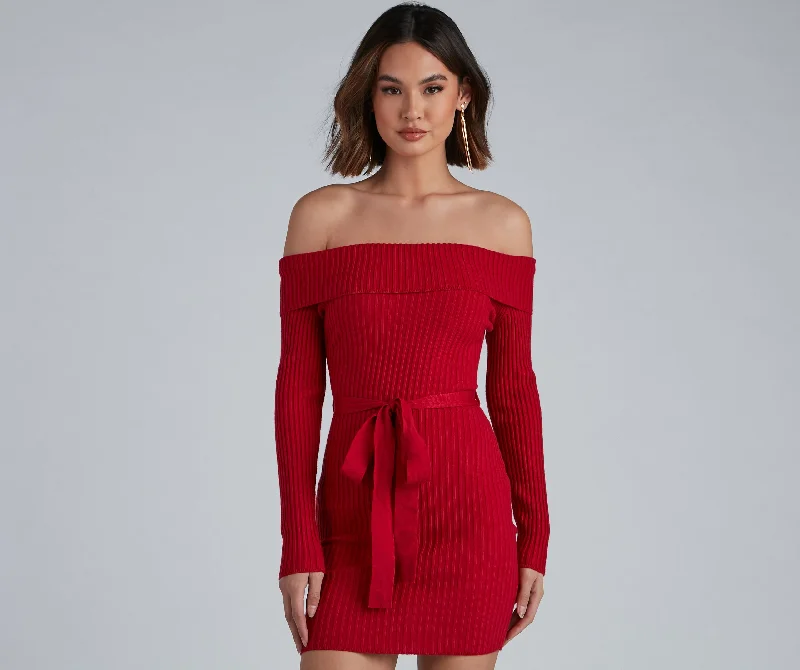 "Designer - inspired women's evening dresses"Wrap Me In Glam Ribbed Mini Dress