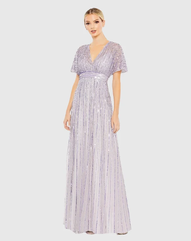"Midi dresses for women with unique patterns"Sequined Butterfly Sleeve Flowy Gown