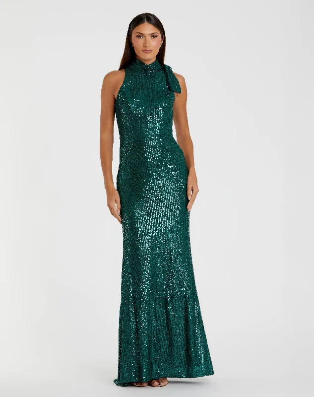"Animal print dresses for women who love bold styles"Sequined Soft Tie Halter Neck Column Gown "Animal print dresses for women who love bold styles"Sequined Soft Tie Halter Neck Column Gown