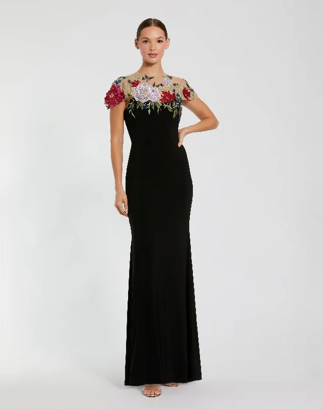 "White dresses for women for a fresh and clean look"Floral Embellished Jersey Fitted Gown "White dresses for women for a fresh and clean look"Floral Embellished Jersey Fitted Gown