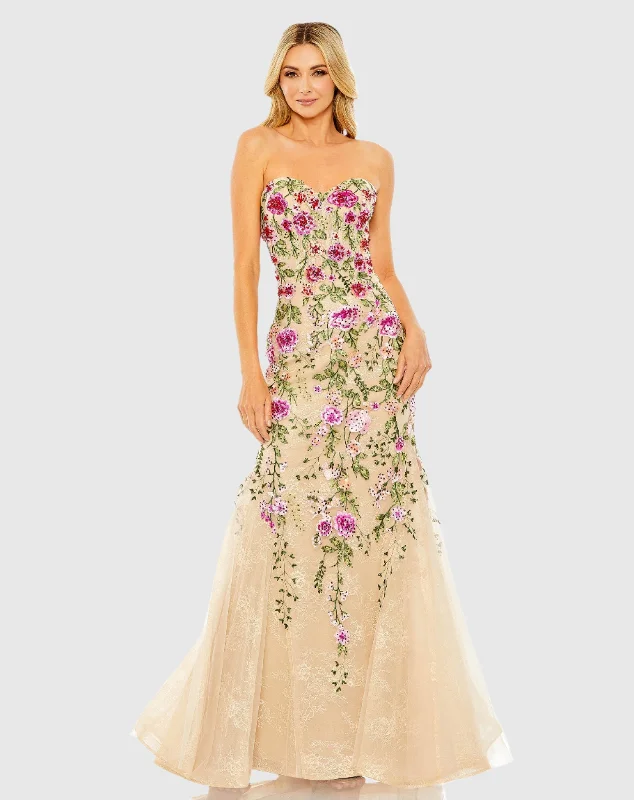 "Homecoming dresses for women to stand out"Strapless Sheer Bustier Embroidered Mermaid Gown "Homecoming dresses for women to stand out"Strapless Sheer Bustier Embroidered Mermaid Gown